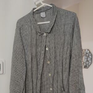 Women's Black & White Button-Down Shirt - Lightweight Checked Top